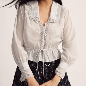Anthropologie Lace-Placket Blouse